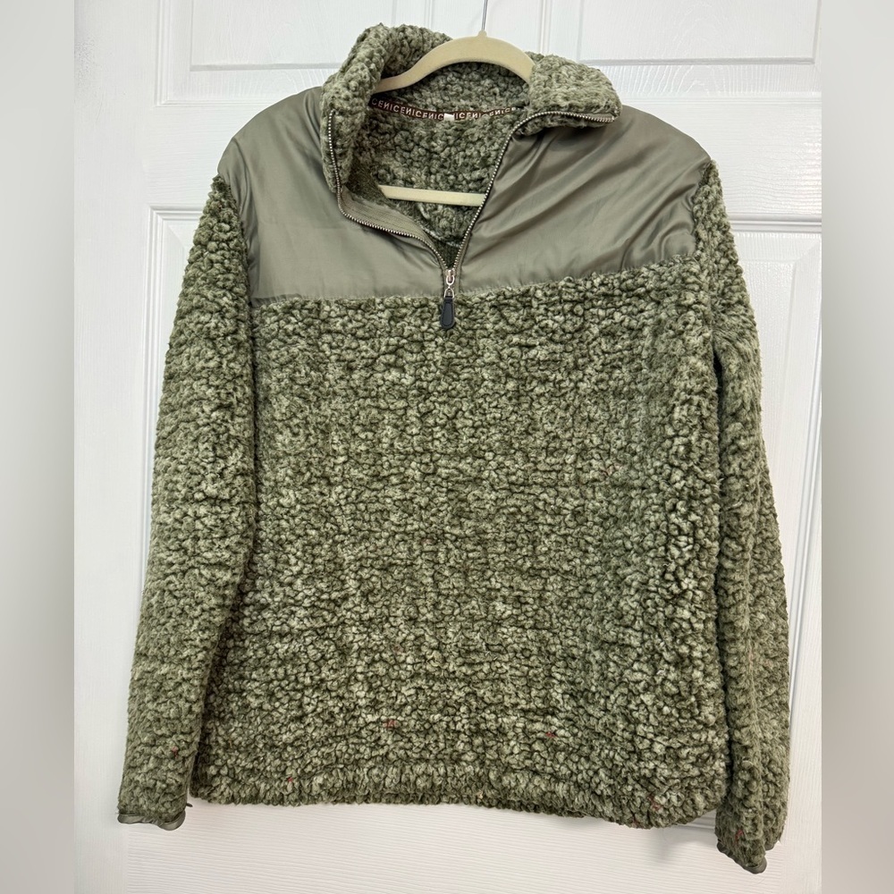 Cozy Olive Green Sherpa Quarter-Zip Pullover